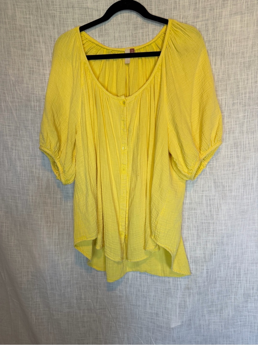 Pilcro Sunny Yellow Button-Down Peasant Blouse Balloon Sleeve XL
